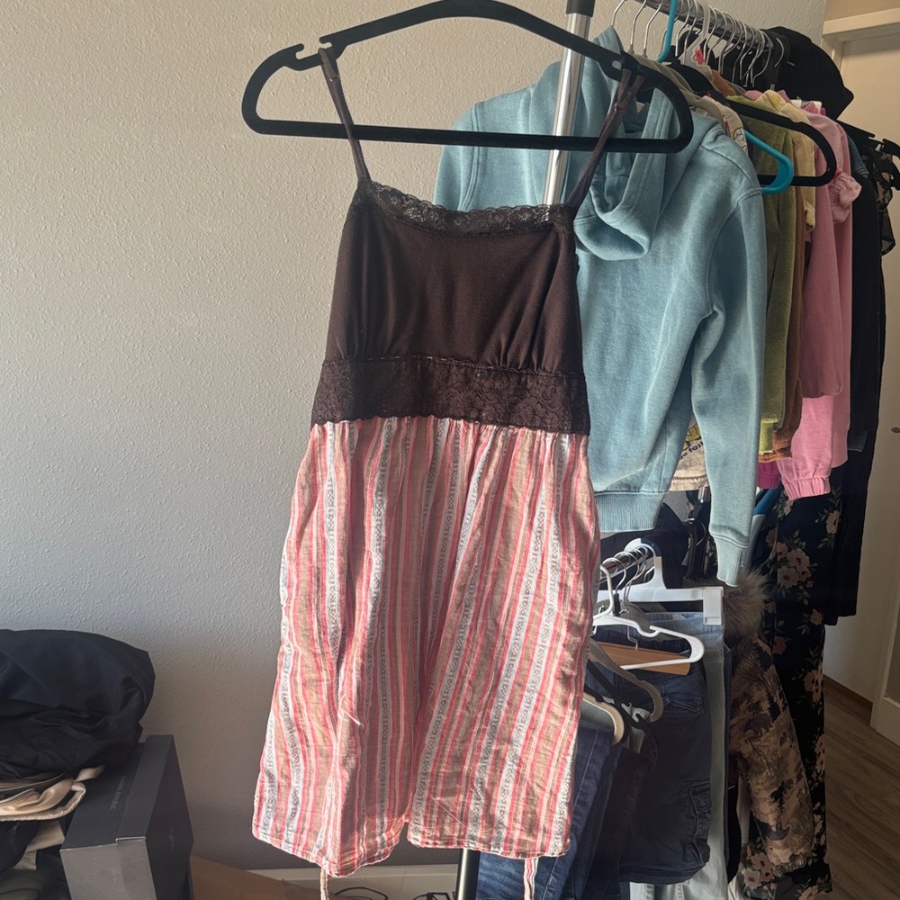 Mossimo Supply Co. Peach Eyelet Spaghetti Strap Midi Dress